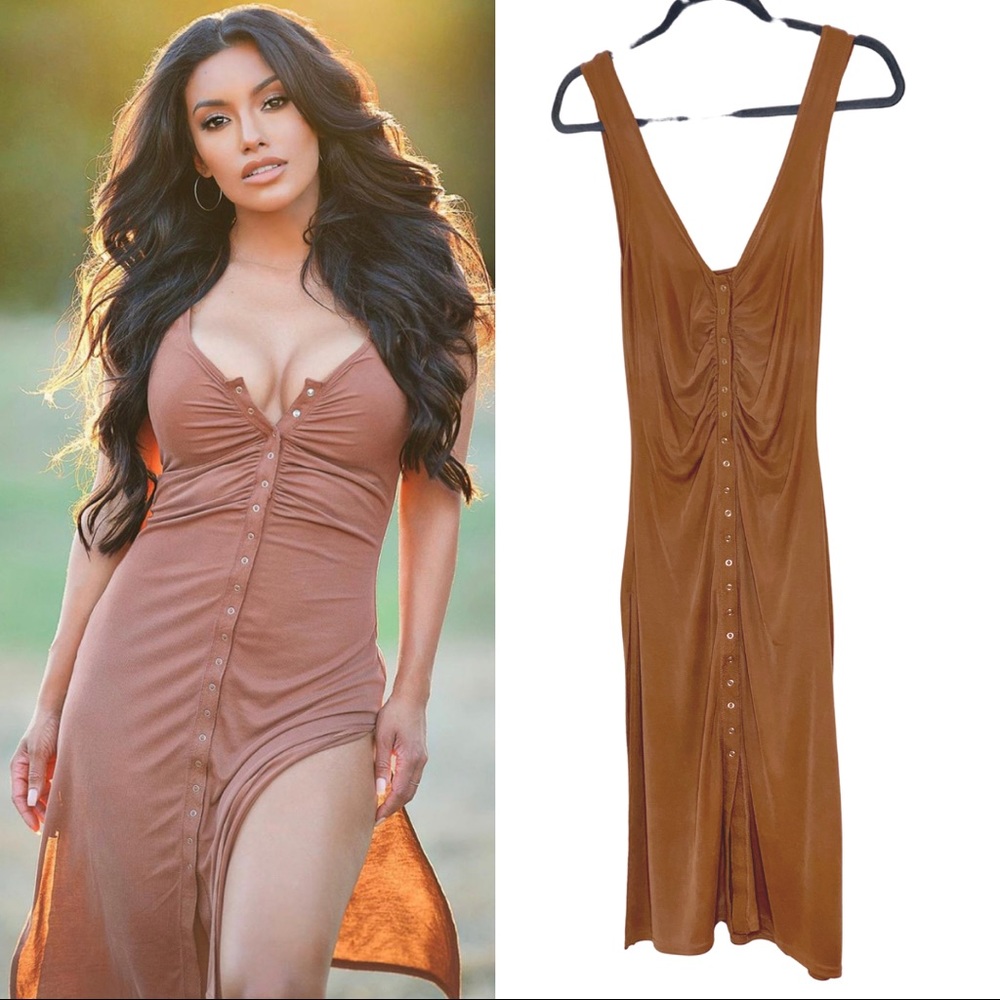 Free People Brown Tan Lightweight Slit Dress Small